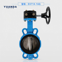 Vanne papillon à disque en PTFE DN50-DN400, actionnée par engrenage à vis sans fin, corps en fonte ductile PN16, disque en acier inoxydable SS304 pour pipeline chimique