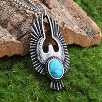 Punk bijoux en gros en acier inoxydable Turquoise pierre lunette réglage en acier inoxydable matériel oiseau aigle pendentif collier