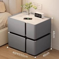 Table de chevet intelligente en bois de luxe moderne avec lumière LED, chargeur sans fil, haut-parleurs, 2 tiroirs, écologique, durable, appartement, hôtel