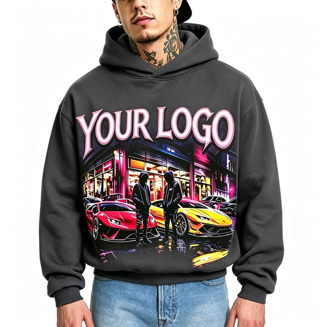 Worn Out Digital Printing OEM Custom Print Distressed Oversized Streetwear Heavyweight 400 GSM Boxy Vintage Men's Hoodie
