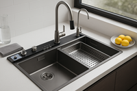 Robinet de cuisine moderne en acier inoxydable de grande capacité, design carré, multifonction, nano-technologie