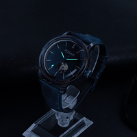 Reloj Mecánico de Moda 90S5 Personalizado de Fábrica, Correa de Cuero, Relojes Mecánicos Blue Star con Caja de Titanio Damasco