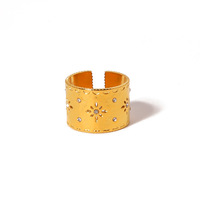 Französischer Stil Breiter Ring Vergoldeter Edelstahl Handgefertigte Damen-Accessoires Schöner Fingerring mit Sonnenblumen-Design