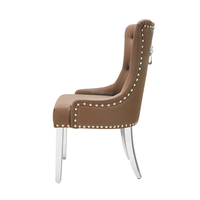 Chaise de salle à manger en cuir de luxe tête de lion meubles de maison en acier inoxydable tissu moderne base personnalisée tufté dos clou brun 12KGS