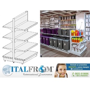 Scaffale Gondola Bifacciale Resistente L 101 A 166 P 50+50 CM Base in Legno Acciaio Metallico 3 Ripiani per Uso in Supermercato e Negozi - Product Image 1