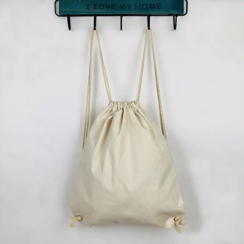 Custom Creative Small Linen Beam Mouth Cylinder Canvas Bag Drawstring Bag Printing beam mouth Burlap packing bag shopping canvas