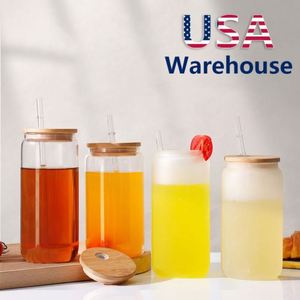 Vente en gros usine – Verre à soda en forme de canette de bière transparente de 12 oz et 16 oz, personnalisable, vierge pour sublimation, avec couvercle en bambou - Product Image 2