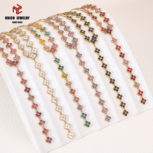 Collane Tennis con Ciondoli a <span class=keywords><strong>Quadrifoglio</strong></span> in Cristallo, in Acciaio Inossidabile, con Fiori Arcobaleno, Placcate Oro 18K PVD, Trendy e Delicate - Product Image 3
