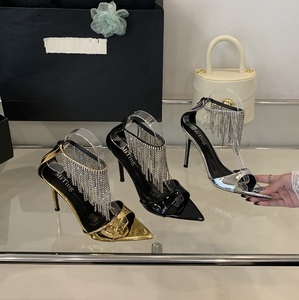 Luxury Rhinestone Zip Stiletto Sandals Women Crystal Party Ankle Sandals Dress Lady <b>Shoes</b> Black High Heels - Product Image 2