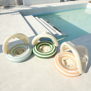 Siège gonflable pour enfants Xiaolu Ins avec poignée, rayures danoises, auvent pour <span class=keywords><strong>utilisation</strong></span> en piscine, siège de natation pour bébé - Product Image 1