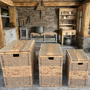 Set of 3 Rustic Rectangular Rattan Storage <b>Bins</b> - Handmade Woven Baskets for Living Room Organization - Product Image 2