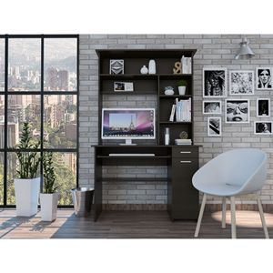 Black Wengue 2-Drawer 7-Shelf <b>Computer</b> <b>Desk</b> With Hutch Home Office Furniture - Product Image 2