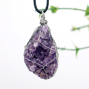 Healing Crystal Pendants Wholesale Golden and <b>Silver</b> <b>Wire</b> Wrapped Natural Rough Amethyst Cluster Pendant for Decoration - Product Image 3