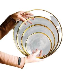 Platos de presentación redondos minimalistas de vidrio con borde dorado 2024 para eventos, bodas, camping y fiestas - Product Image 5
