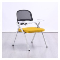 Chaise de bureau jaune avec coussin - Chaise de formation respirante à dossier en maille noire