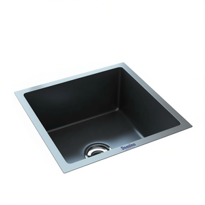 Évier de cuisine en acier inoxydable noir Domino, cuve simple carrée, finition mate, montage sur comptoir - Product Image 1