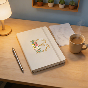 Floral Monogram B PU Hardcover Diary Sewing Binding A5 Gift <b>Notebook</b> - Product Image 4
