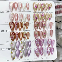 Vente en gros de faux ongles en acrylique faits à la main, avec motifs floraux 3D et pointes françaises à effet lumineux - Design de luxe de haute qualité