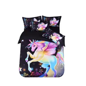 Unicorn Cartoon Digital Printing Bedsheet Set Kids Bedding Set Newest Design Hot Selling 3D Single Woven 100% Polyester New Baby