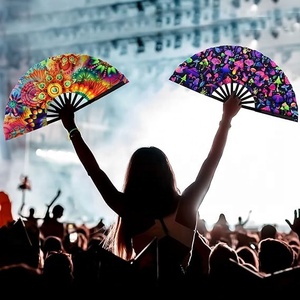 <b>Large</b> Folding Hand <b>Fans</b> for Rave UV Rainbow Handheld <b>Fan</b> with Bamboo Ribs and Fabric Case Painted Technique Business Gift - Product Image 2