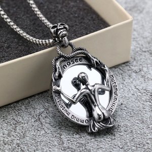 Nordic Retro Stainless Steel Men's Pendant Gothic <b>Magic</b> Mirror Necklace Charm Skeleton Asymmetry Geometric Design Party Gift - Product Image 2