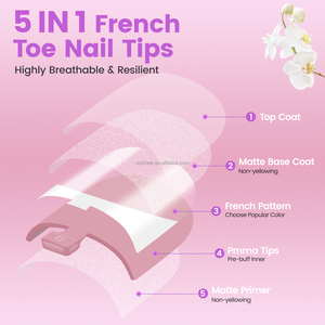 180 pièces de faux ongles d'orteils en gel souple, courts, style French, rose <span class=keywords><strong>nude</strong></span>, carrés, à presser, à retirer par trempage - Product Image 3