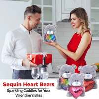 Peluche Teddy Qbeba Grise Moderne avec Cœur à Paillettes Réversibles Rose Arc-en-ciel Rouge 6 Pouces pour Décoration de Bureau et Souvenir
