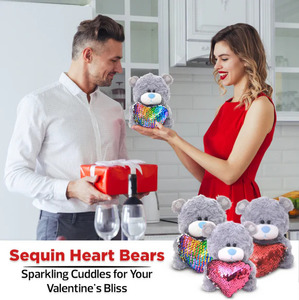 Ours en peluche gris moderne Qbeba avec motif cœur à paillettes, 6 pouces, super doux, pour la Saint-Valentin, souvenir de bureau - Product Image 5