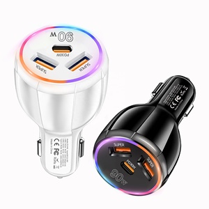 ที่ชาร์จไฟในรถแบบคู่ USB A + <span class=keywords><strong>C</strong></span> ที่ชาร์จในรถ PD ที่จุดบุหรี่3พอร์ต90W ชนิดคู่อะแดปเตอร์ที่ชาร์จในรถยนต์สำหรับมือถือ - Product Image 2
