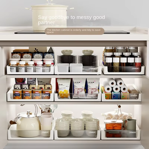 Armoire de cuisine rétractable, personnalisable, sans perforation, lavable au <span class=keywords><strong>lave</strong></span>-<span class=keywords><strong>vaisselle</strong></span>, étagère de rangement au design moderne avec tiroirs et paniers - Product Image 3