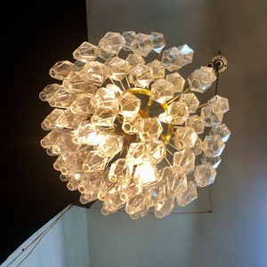 Lampadario Artigianale <span class=keywords><strong>Vintage</strong></span> Collezione <span class=keywords><strong>Venini</strong></span> Poliedri in Vetro di Murano Trasparente con Struttura in Metallo Dorato per Arredamento Interno - Product Image 4