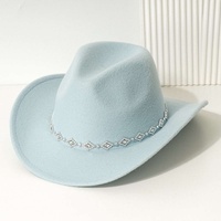 Chapeau de cowboy en feutre noir avec chaîne de strass pour adultes, idéal pour les festivals country, le rodéo et les soirées western - Vente en gros