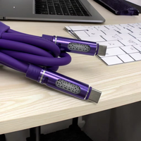 Câble USB-C de charge rapide PD 240W de 1,2 m avec aromathérapie et lumière LED, câble en silicone violet pour ordinateur et écouteurs, vente en gros