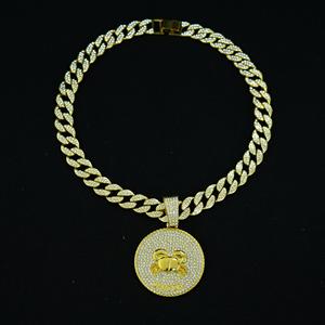 PD3080-3093 i <span class=keywords><strong>segni</strong></span> dello zodiaco ciondolo con catena cubana 15mm di larghezza colore oro materiale in lega GEMINI cancro acquario PISCES - Product Image 2