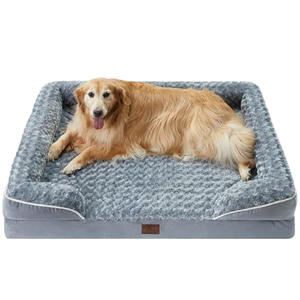 Grand lit orthopédique moderne anti-stress en mousse à mémoire de forme pour chien fabriqué en usine traversin de chat en velours gris personnalisé et minimaliste Meubles pour animaux de compagnie - Product Image 1