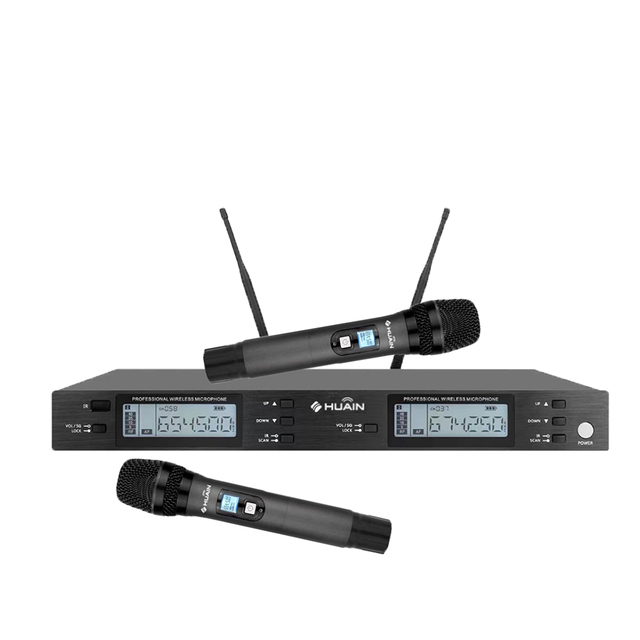 HUAIN Professional UHF Dynamic Handheld Wireless Conference Microphone Speaker System 2 Channels Noise Cancelling 60m Range LED