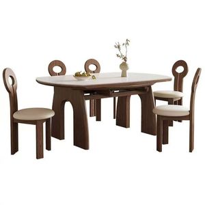 Vintage Style Solid <b>Wood</b> <b>Dining</b> <b>Table</b> Round <b>Extendable</b> Folding For <b>Dining</b> Room - Product Image 5