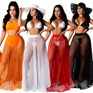 See Through Vrouwen Rokken Mesh Zomer Meisje Lange Rokken Sexy Dames Maxi Jurk Club Rok Voor Dames Witte Strand dragen Kleding