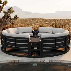 Современная гостиничная вилла наружная износостойкая алюминиевая круглая уличная мебель для патио набор садовый диван с водонепроницаемой подушкой