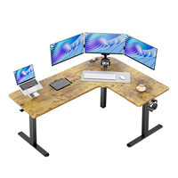Bureau d'ordinateur portable en forme de L moderne, grand format, réglable, noir, avec support pour multiprise, surface en fibre de carbone, cadre métallique, pour bureau à domicile