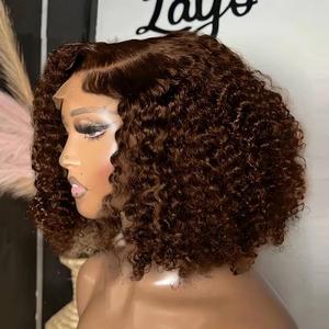 Perruque courte bob à ondulations profondes brun <span class=keywords><strong>chocolat</strong></span>, dentelle frontale 13x4, <span class=keywords><strong>cheveux</strong></span> humains, densité 180%, pré-épilée, brésilienne, colorée # Perruque courte bob 4 - Product Image 1