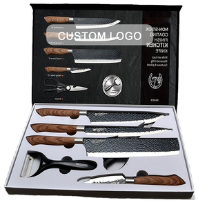 批发6件锤子图案不锈钢锻造菜刀套装家庭餐厅手工使用零售礼品刀套装 - Product Image 1
