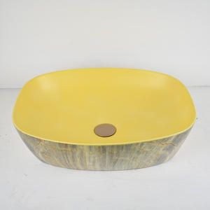 Керамическая раковина из желтого мрамора, длинная прямоугольная раковина для мытья рук без отверстий над столешницей, умывальники - Product Image 4