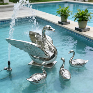 ประติมากรรมหงส์สแตนเลสขัดเงาแบบกำหนดเอง ของตกแต่งสวน/สวนสัตว์ พร้อมน้ำพุ - Product Image 3