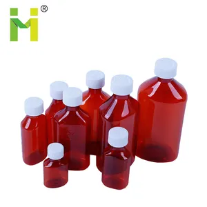 4oz rx PET şişe amber konteyner öksürük kapsül için şurup şişesi tıp sıvı oral plastik şişeler