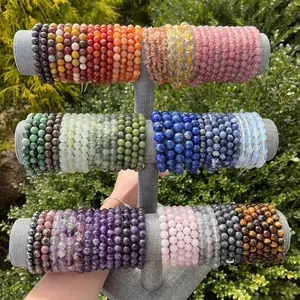 Pulsera de cuentas de piedra Natural, abalorios de Lava elásticos de 8mm, cuentas de cristal de cuentas naturales para fabricación de pulseras