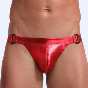 String sexy en faux cuir pour <span class=keywords><strong>homme</strong></span>, sous-vêtements respirants et à coupe étroite de couleur unie, culotte masculine - Product Image 5