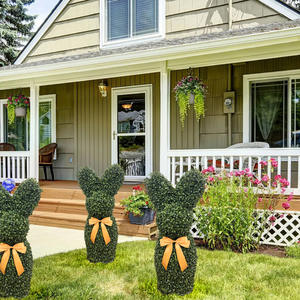 Ornement de jardin de 70 cm avec oreilles détachables, à enfouir dans le sol, arbre topiaire artificiel en forme de lapin de Pâques, plante topiaire en faux <span class=keywords><strong>buis</strong></span> pour cour - Product Image 3
