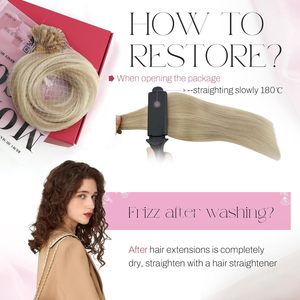 Extensions de cheveux naturels brésiliens Remy Moresoo, pointe en K/U, mèches blondes cendrées et décolorées, 20 pouces, lisses, 50g, 50 mèches - Product Image 5