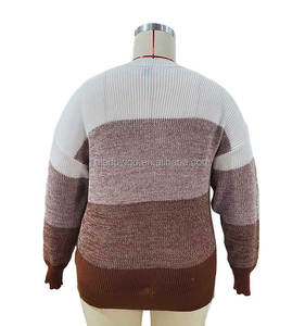 เสื้อสเวตเตอร์คอกลมเปิดไหล่แบบสวมหัวลายบล็อกสีพิเศษสเวตเตอร์ออกแบบได้ตามต้องการสำหรับฤดูใบไม้ร่วงและฤดูหนาว - Product Image 3